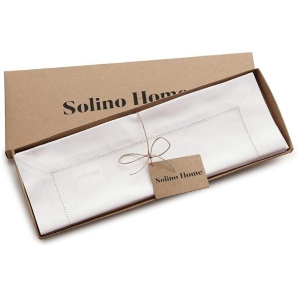 White Placemats Set of 4 – Cotton Linen Hemstitch Fall, Thanksgiving, Christmas - Picture 4 of 5